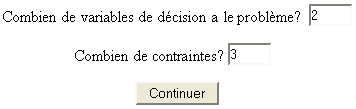 Introduire le nombre de variables et de contraintes du problème